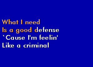 What I need

Is a good defense

CaUse I'm feelin'
Like a criminal