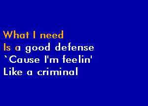 What I need

Is a good defense

CaUse I'm feelin'
Like a criminal