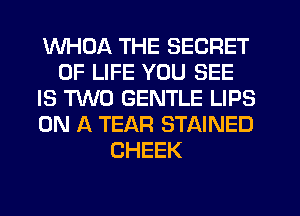WHDA THE SECRET
OF LIFE YOU SEE
IS TWO GENTLE LIPS
ON A TEAR STAINED
CHEEK