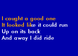 I caught a good one
It looked like it could run

Up on its back
And away I did ride