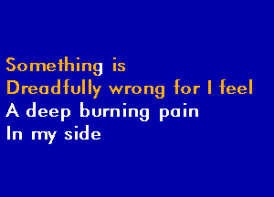 Something is
Dreadfully wrong for I feel

A deep burning pain
In my side