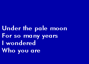 Under the pale moon

For so ma ny years
I wondered
Who you are