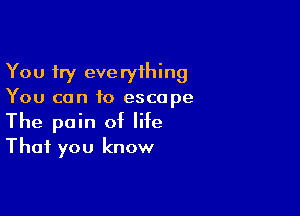 You try everything
You can to escape

The pain of life
That you know