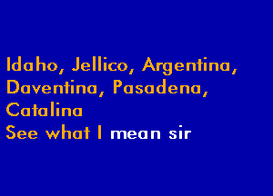 Idaho, Jellico, Argentina,
Davenfina, Pasadena,

Catalina
See what I mean sir