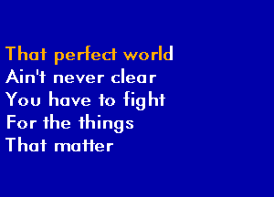 That perfect world
Ain't never clear

You have to fight
For the things
That matter