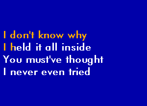 I don't know why
I held if all inside

You musi've thought
I never even tried