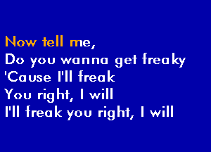 Now tell me,
Do you wanna get freaky

'Cause I'll freak
You right, I will

I'll freak you right, I will