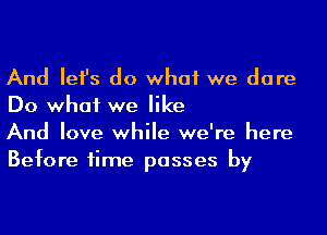 And Iefs do what we dare
Do what we like

And love while we're here
Before time passes by