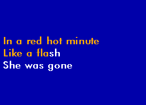 In a red hot minute

Like a flash

She was gone