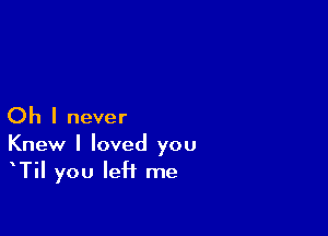 Oh I never

Knew I loved you
TiI you left me