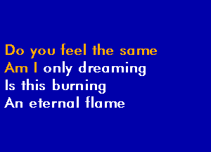 Do you feel the some
Am I only dreaming

Is this burning
An eternal flame