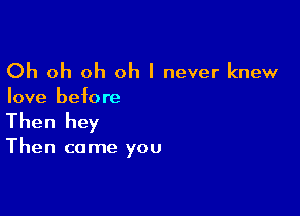 Oh oh oh oh I never knew
love before

Then hey

Then come you