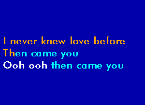 I never knew love before

Then come you
Ooh ooh then come you