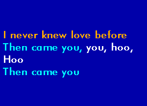 I never knew love before
Then come you, you, hoo,

Hoo

Then come you