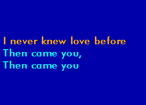 I never knew love before

Then come you,
Then come you