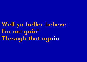 Well yo beiier believe

I'm not goin'
Through that again