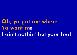 Oh, ya got me where

Ya want me
I ain't nothin' but your fool