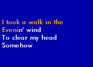 I took a walk in the
Evenin' wind

To clear my head
Somehow