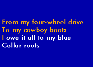 From my four-wheel drive
To my cowboy boots

I owe it all to my blue
Collar roofs