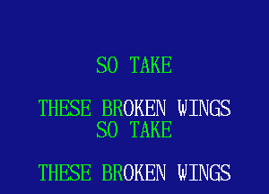 SO TAKE

THESE BROKEN WINGS
SO TAKE

THESE BROKEN WINGS