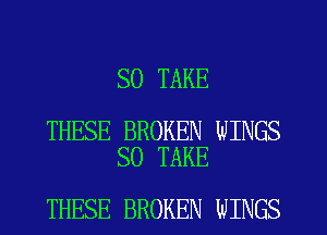 SO TAKE

THESE BROKEN WINGS
SO TAKE

THESE BROKEN WINGS