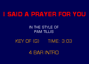 IN THE STYLE OF
PAM TILLIS

KEY OF (G) TIMEI 308

4 BAR INTRO