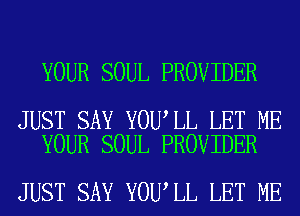 YOUR SOUL PROVIDER

JUST SAY YOU LL LET ME
YOUR SOUL PROVIDER

JUST SAY YOU LL LET ME