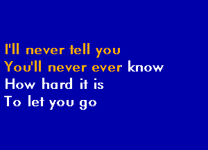 I'll never tell you
You'll never ever know

How hard it is
To let you go