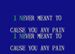 I NEVER MEANT T0

CAUSE YOU ANY PAIN
I NEVER MEANT T0

CAUSE YOU ANY PAIN l