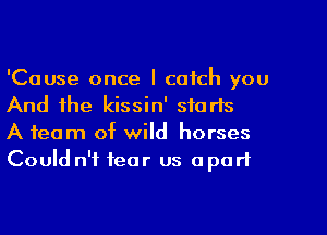 'Cause once I catch you

And the kissin' starts
A team of wild horses
Could n'f tear us apart
