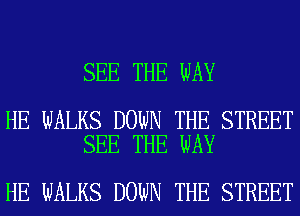 SEE THE WAY

HE WALKS DOWN THE STREET
SEE THE WAY

HE WALKS DOWN THE STREET