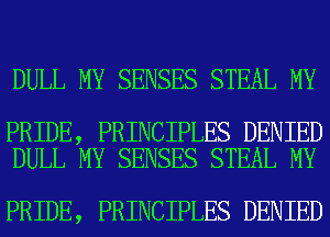 DULL MY SENSES STEAL MY

PRIDE, PRINCIPLES DENIED
DULL MY SENSES STEAL MY

PRIDE, PRINCIPLES DENIED