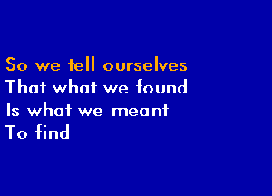 So we tell ourselves
Thai what we found

Is what we meant

To find