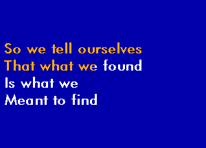 So we tell ourselves
Thai what we found

Is what we
Mea ni to find