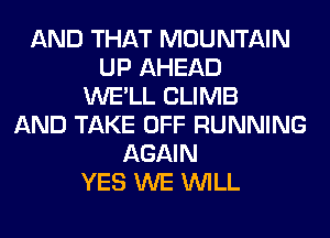 AND THAT MOUNTAIN
UP AHEAD
WE'LL CLIMB
AND TAKE OFF RUNNING
AGAIN
YES WE WILL