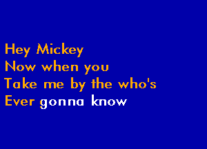 Hey Mickey

Now when you

Take me by the who's
Ever gonna know