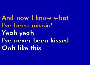 And now I know what
I've been missin'

Yea h yea h

I've never been kissed

Ooh like this