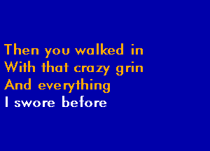 Then you walked in

With that crazy grin

And everything
I swore before