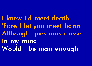 I knew I'd meet deaih
'Fore I let you meet harm
AHhough questions arose
In my mind

Would I be man enough