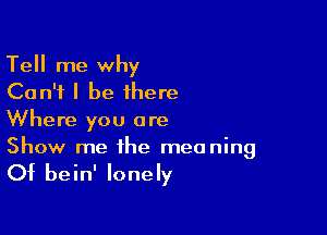 Tell me why
Can't I be there

Where you are

Show me the meaning
Of bein' lonely