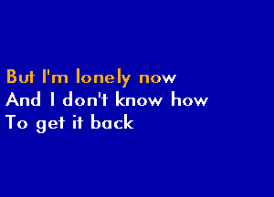But I'm lonely now

And I don't know how
To get it back