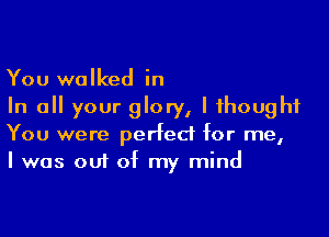 You walked in
In all your glory, I thought

You were perfect for me,
I was out of my mind