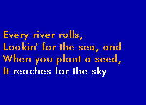 Every river rolls,
Lookin' for the sea, and

When you plant a seed,
If reaches for the sky
