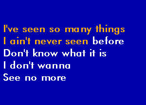 I've seen so ma ny things
I ain't never seen before
Don't know what it is

I don't wanna

See no more