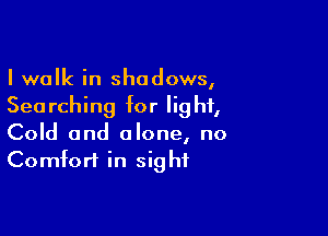 I walk in shadows,
Searching for light,

Cold and alone, no
Comfort in sight