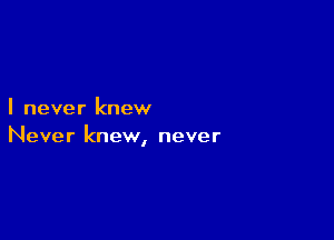 I never knew

Never knew, never