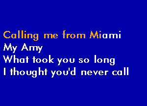 Calling me from Miami

My Amy

What took you so long
I thought you'd never call