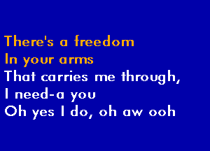There's a freedom
In your arms

Thai carries me through,
I need-o you

Oh yes I do, oh aw ooh