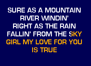 SURE AS A MOUNTAIN
RIVER VVINDIN'
RIGHT AS THE RAIN
FALLIM FROM THE SKY
GIRL MY LOVE FOR YOU
IS TRUE