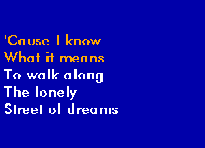 'Cause I know
What it means

To walk along

The lonely
Street of dreams